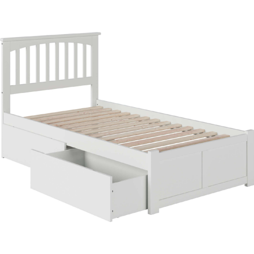 Mission Twin XL Bed w/ Flat Panel Footboard & 2 Bed Drawers in White