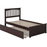 Mission Twin Extra Long Bed w/ Footboard & Twin Extra Long Trundle in Espresso