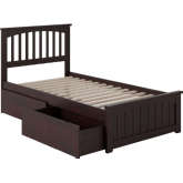 Mission Twin XL Bed w/ Matching Footboard & 2 Urban Bed Drawers in Espresso