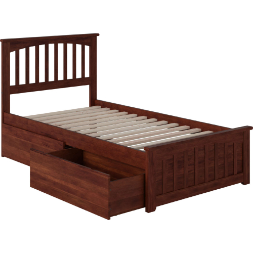 Mission Twin XL Bed with Matching Footboard & 2 Urban Bed Drawers in Walnut