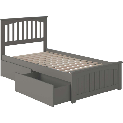 Mission Twin XL Bed with Matching Footboard & 2 Urban Bed Drawers in Atlantic Grey