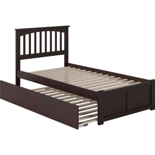 Mission Twin Bed w/ Flat Panel Footboard & Urban Trundle in Espresso