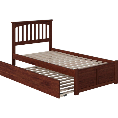 Mission Twin Bed w/ Flat Panel Footboard & Urban Trundle in Antique Walnut