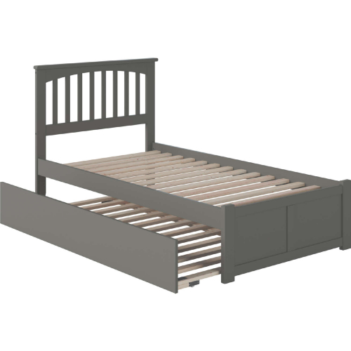 Mission Twin Platform Bed w/ Flat Panel Footboard & Trundle in Atlantic Grey