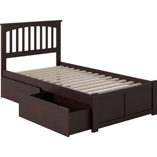 Mission Twin Bed w/ Flat Panel Footboard & 2 Urban Bed Drawers in Espresso