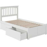 Mission Twin Bed w/ Flat Panel Footboard & 2 Urban Bed Drawers in White