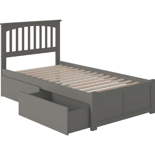 Mission Twin Bed w/ Flat Panel Footboard & 2 Urban Bed Drawers in Atlantic Grey