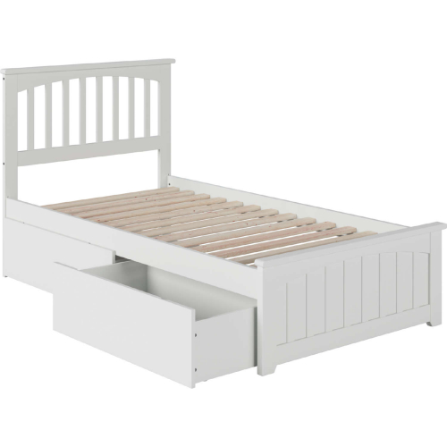 Mission Twin Bed w/ Matching Footboard & 2 Urban Bed Drawers in White