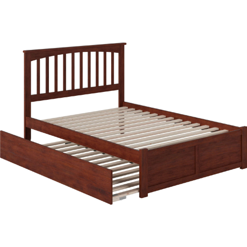 Mission Full Bed w/ Flat Panel Footboard & Urban Trundle in Antique Walnut