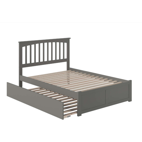 Mission Full Platform Bed w/ Flat Footboard & Twin Trundle Bed in Atlantic Grey