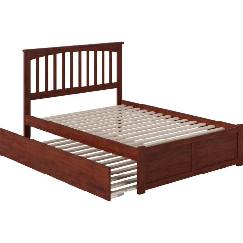 Mission Full Platform Bed w/ Flat Panel Foot Board & Full Urban Trundle in Walnut