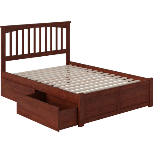 Mission Full Bed w/ Flat Panel Footboard & 2 Urban Bed Drawers in Antique Walnut