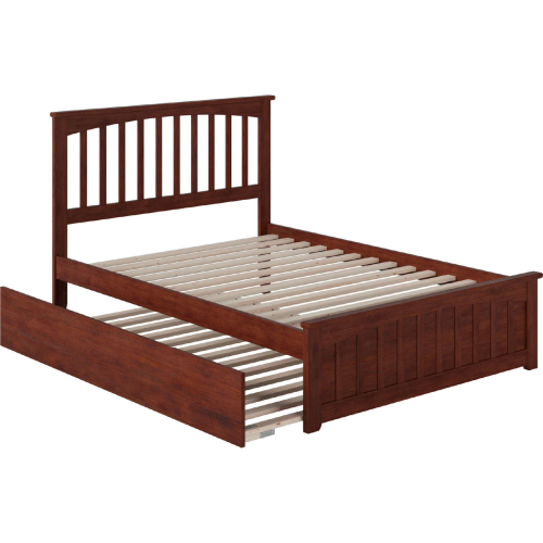 Mission Full Platform Bed w/ Matching Foot Board & Full Urban Trundle in Walnut