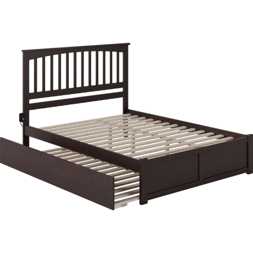 Mission Queen Platform Bed, Footboard, Turbo Charger & Twin XL Trundle in Espresso