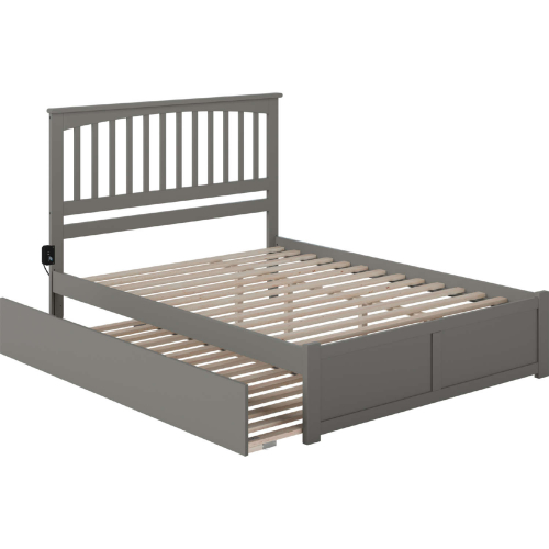 Mission Queen Platform Bed, Footboard, Turbo Charger & Twin XL Trundle in Grey