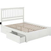 Mission Queen Bed w/ Flat Panel Footboard & 2 Urban Bed Drawers in White