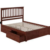 Mission Queen Bed w/ Flat Panel Footboard & 2 Urban Bed Drawers in Antique Walnut