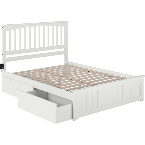 Mission Queen Bed with Matching Footboard & 2 Urban Bed Drawers in White