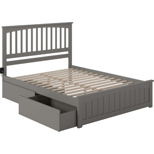 Mission Queen Bed w/ Matching Footboard & 2 Urban Bed Drawers in Atlantic Grey