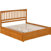 Mission King Platform Bed w/ Footboard, 2 Drawers & Charging in Light Toffee