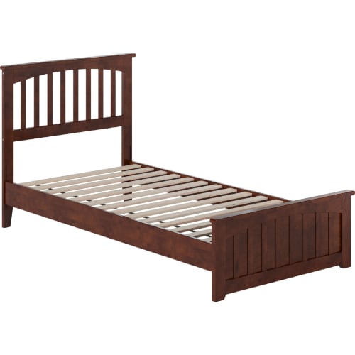 Becket Twin XL Low Profile Platform Bed w/ USB & Matching Footboard in Walnut Finish