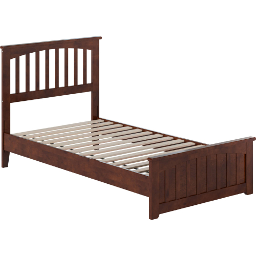 Becket Twin Low Profile Platform Bed w/ USB & Matching Footboard in Walnut Finish