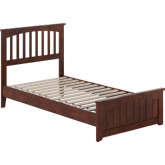 Becket Twin Low Profile Platform Bed w/ USB & Matching Footboard in Walnut Finish