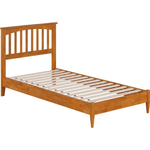 Becket Twin XL Low Profile Platform Bed w/ USB in Light Toffee Finish Wood