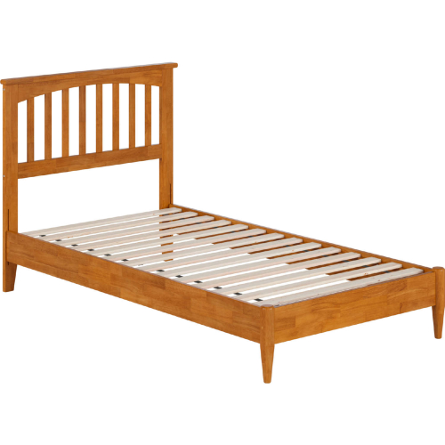 Becket Twin Low Profile Platform Bed with USB in Light Toffee Finish Wood