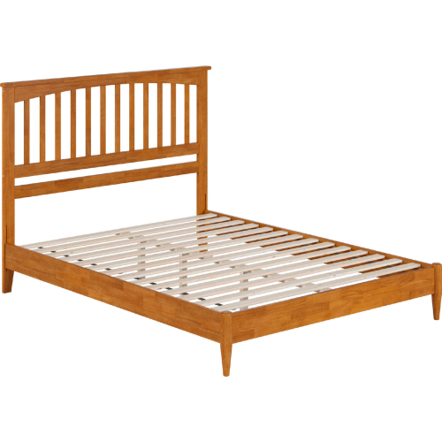 Becket Queen Low Profile Platform Bed w/ USB in Light Toffee Finish Wood