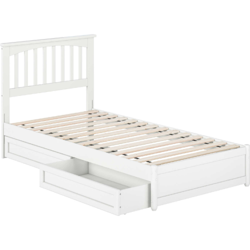 Everett Twin XL Platform Bed w/ Panel Footboard, Drawers & Charging in White