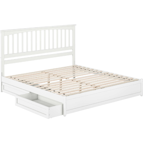 Everett King Platform Bed w/ Panel Footboard, Drawers & Charging in White