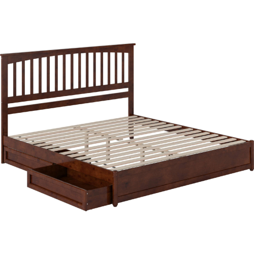 Everett King Platform Bed w/ Panel Footboard, Drawers & Charging in Walnut Finish