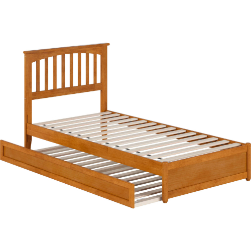 Everett Twin XL Platform Bed with Panel Footboard, Twin XL Trundle & Charging in Light Toffee