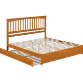 Everett King Platform Bed w/ Panel Footboard, Twin XL Trundle & Charging in Light Toffee