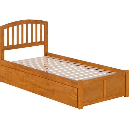 Richmond Twin XL Platform Bed w/ Footboard, Twin XL Trundle & Charging in Light Toffee