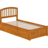 Richmond Twin XL Platform Bed with Footboard, Twin XL Trundle & Charging in Light Toffee