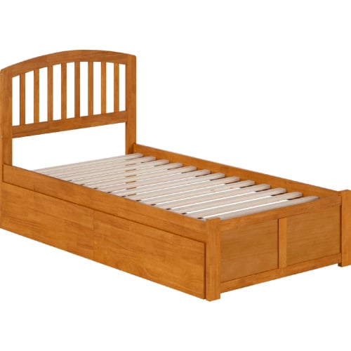 Richmond Twin Platform Bed w/ Footboard, 2 Drawers & Charging in Light Toffee