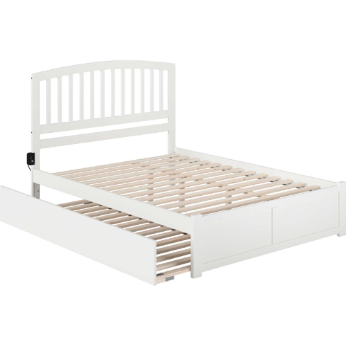 Richmond Queen Platform Bed, Footboard, Turbo Charger & Twin XL Trundle in White