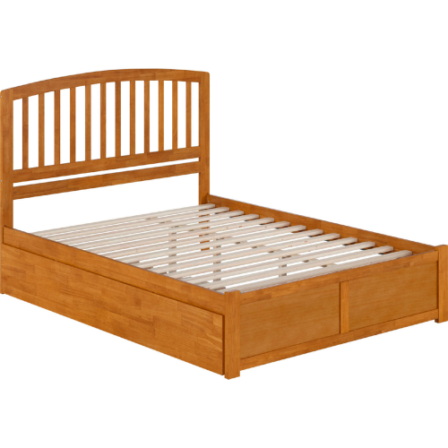 Richmond Queen Platform Bed with Footboard, Twin XL Trundle & Charging in Light Toffee