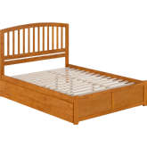 Richmond Queen Platform Bed with Footboard, Twin XL Trundle & Charging in Light Toffee