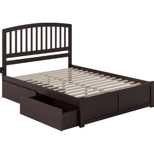 Richmond Queen Bed w/ Flat Panel Footboard & 2 Urban Bed Drawers in Espresso