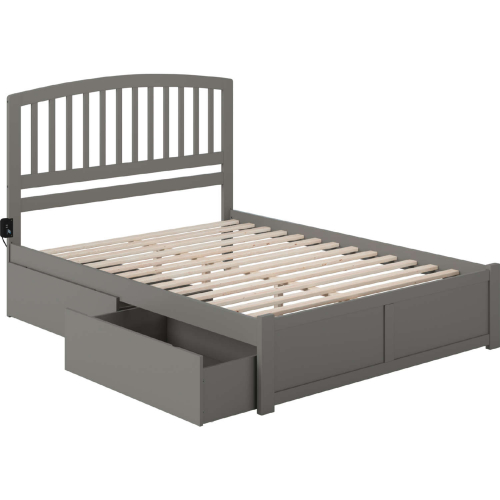 Richmond Queen Bed w/ Flat Panel Footboard & 2 Urban Bed Drawers in Grey