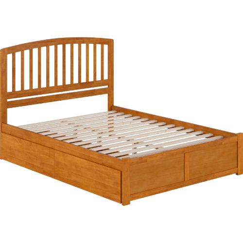 Richmond Queen Platform Bed w/ Footboard, 2 Drawers & Charging in Light Toffee