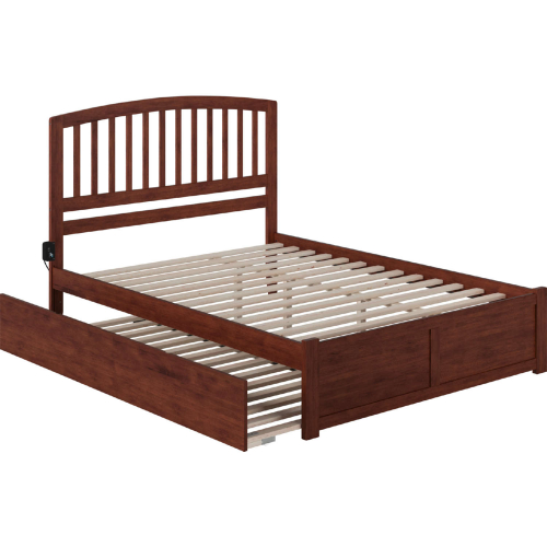 Richmond King Platform Bed w/ Footboard & Twin XL Trundle in Walnut Finish Wood