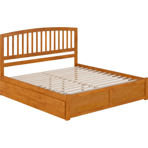 Richmond King Platform Bed with Footboard, Twin XL Trundle & Charging in Light Toffee