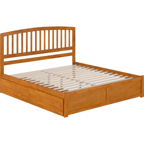 Richmond King Platform Bed w/ Footboard, 2 Drawers & Charging in Light Toffee