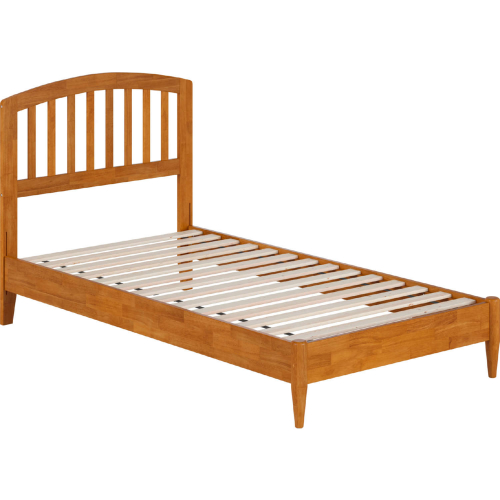 Quincy Twin Low Profile Platform bed with USB in Light Toffee Finish Wood