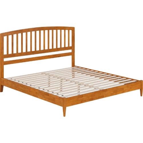 Quincy King Low Profile Platform bed w/ USB in Light Toffee Finish Wood