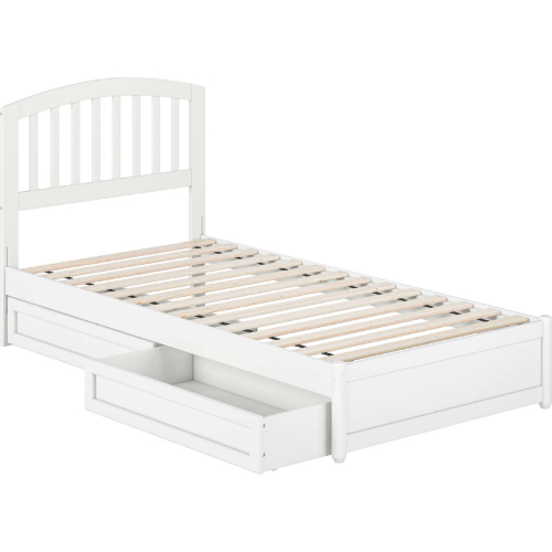 Lucia Twin XL Platform Bed w/ Panel Footboard, Drawers & Charging in White